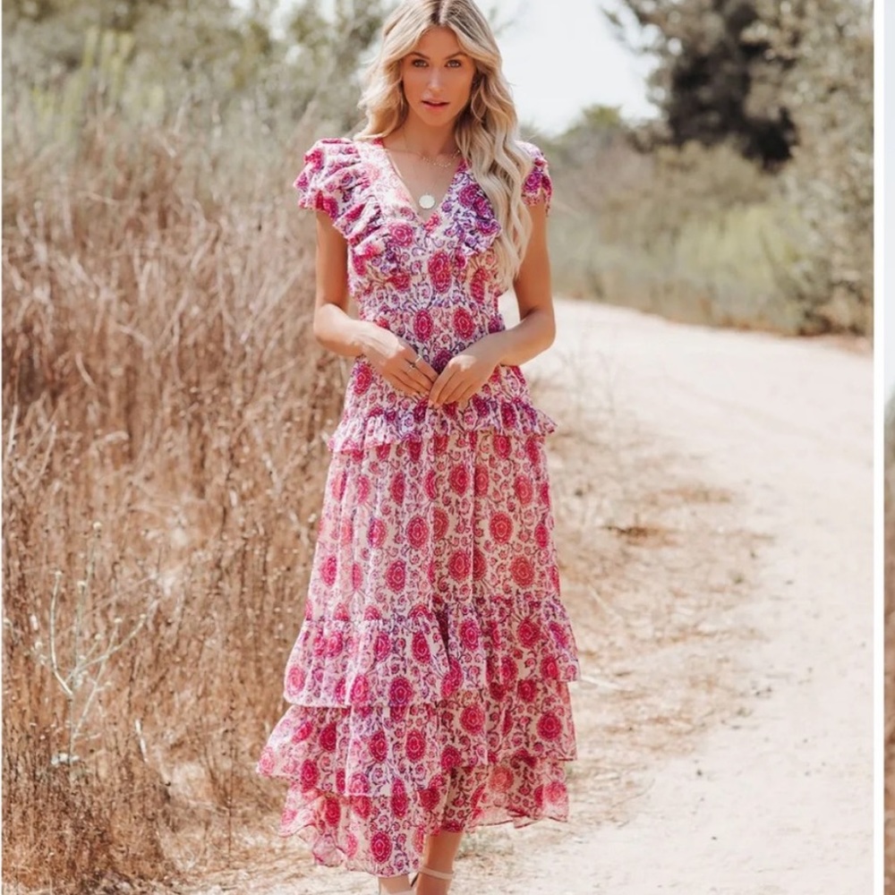 Vici Soha Paisley Ruffle Tiered Maxi Dress size XS